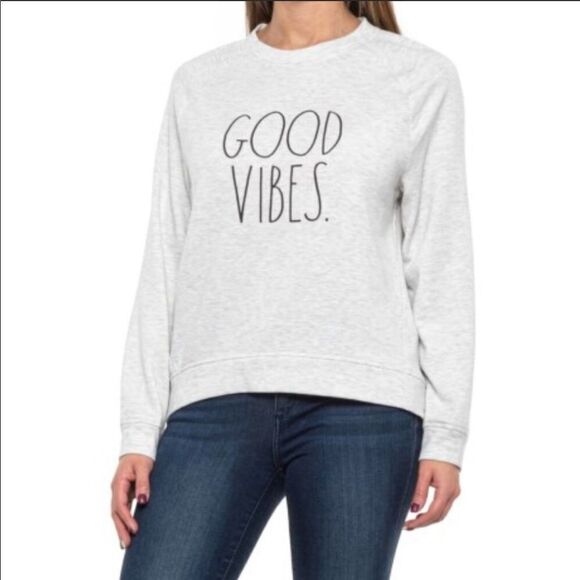 Rae Dunn Good Vibes Crewneck Sweatshirt Medium - Picture 1 of 7